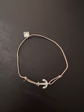 Silver Anchor Cord Bracelet - Neutral Taupe